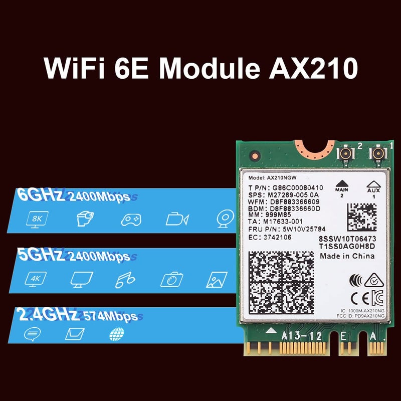 OKN AX210NGW DTK WiFi Card WiFi 6E Supports 6GHz, 2230, 2x2 AX+BT 5.3+Tri-Band, Includes RF Cable (11 inch), 5dBi High Gain Antennas and Low-Profile Brackets - Image 2